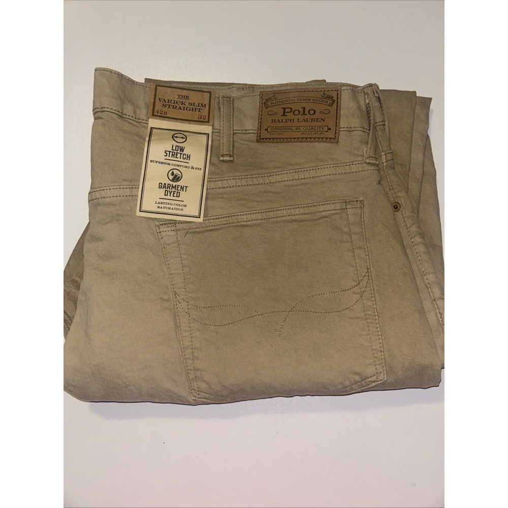 Polo Ralph Lauren Varick Slim Straight Denim Jeans Khaki 42B X 32 Big Man NWT